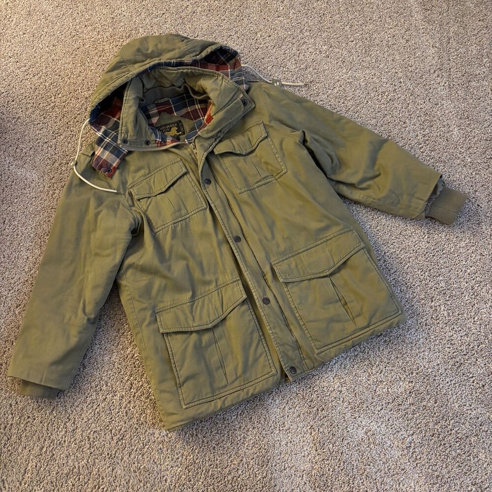 Vintage Coat Mens M Tan Plaid Cotton Field Utility Outdoors Padded Outerwear
